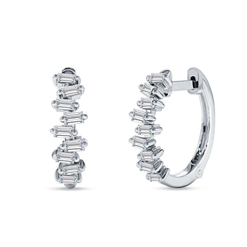Baguette Zig Zag Huggie Hoop Earring Cubic Zirconia 925 Sterling Silver Wholesale